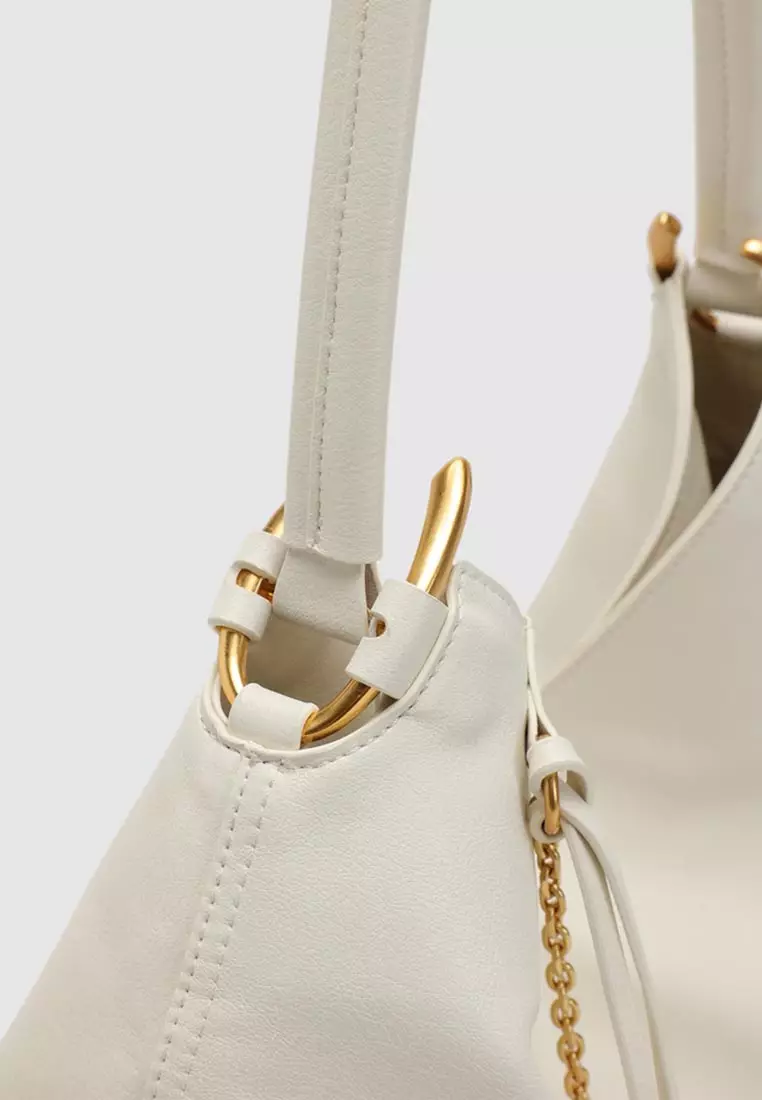 Slouchy Open Top Chain Shoulder Bag Artificial Leather
