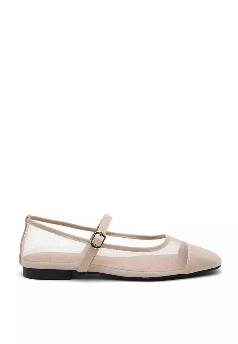 Discount on Sappun  shoes - SKU: Maniel Mesh Maryjane Flats (1cm) - Beige