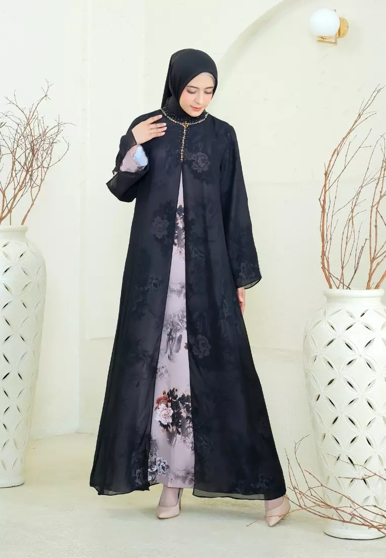 Mosleem Brown Mix Black Floral Payet By Brilliant Girl Warna Coklat kombinasi hitam