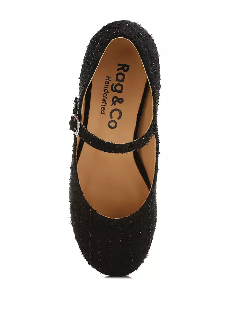 Tweed Mary Jane Sandals in Black