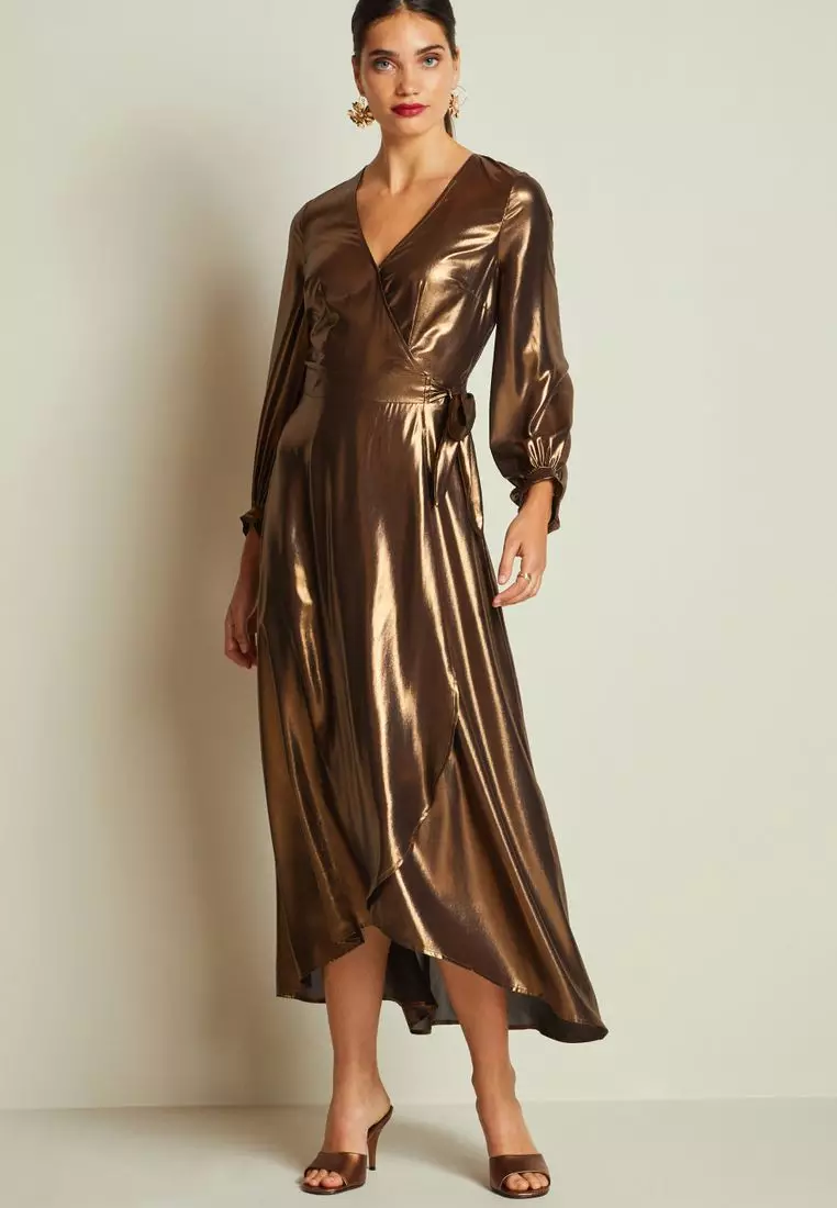 knee length dresses for ladies Plus Size Short Sleeve Metallic Midi Dress with Twist Knot Detail   Ever-Pretty Plus