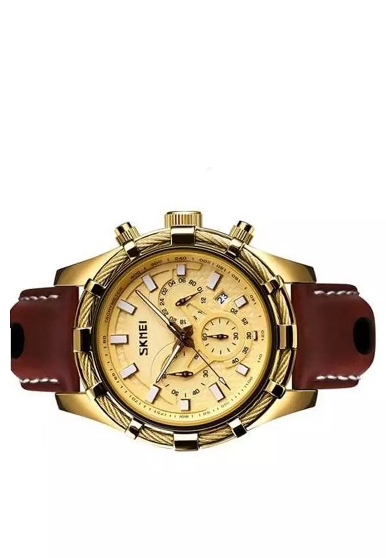 Jam Tangan Casual Analog Chrono Pria Strap Tali Material Kulit Leather 9189 ORIGINAL