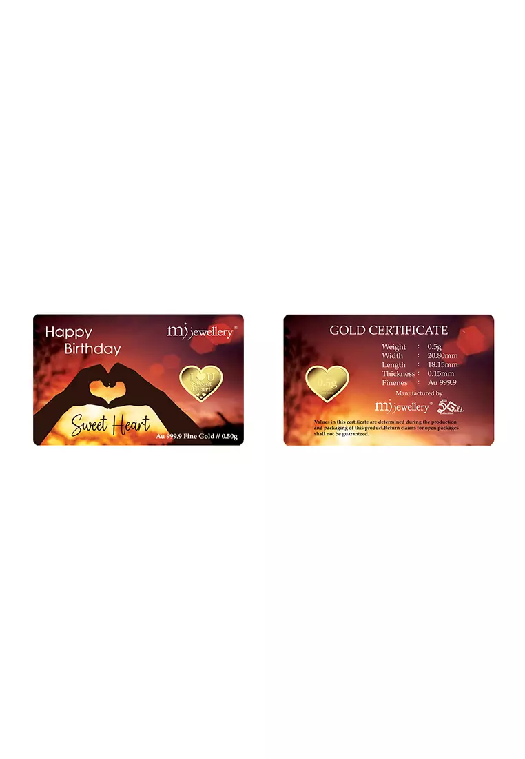 5G Gold Collection 999.9/24K Sweet Heart Series Gold Bar (0.5g)