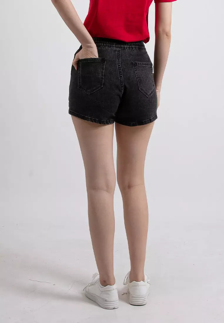 Forest Ladies Stretchable Denim Short Pants Casual Elastic Denim Shorts Women - 860162-01Black