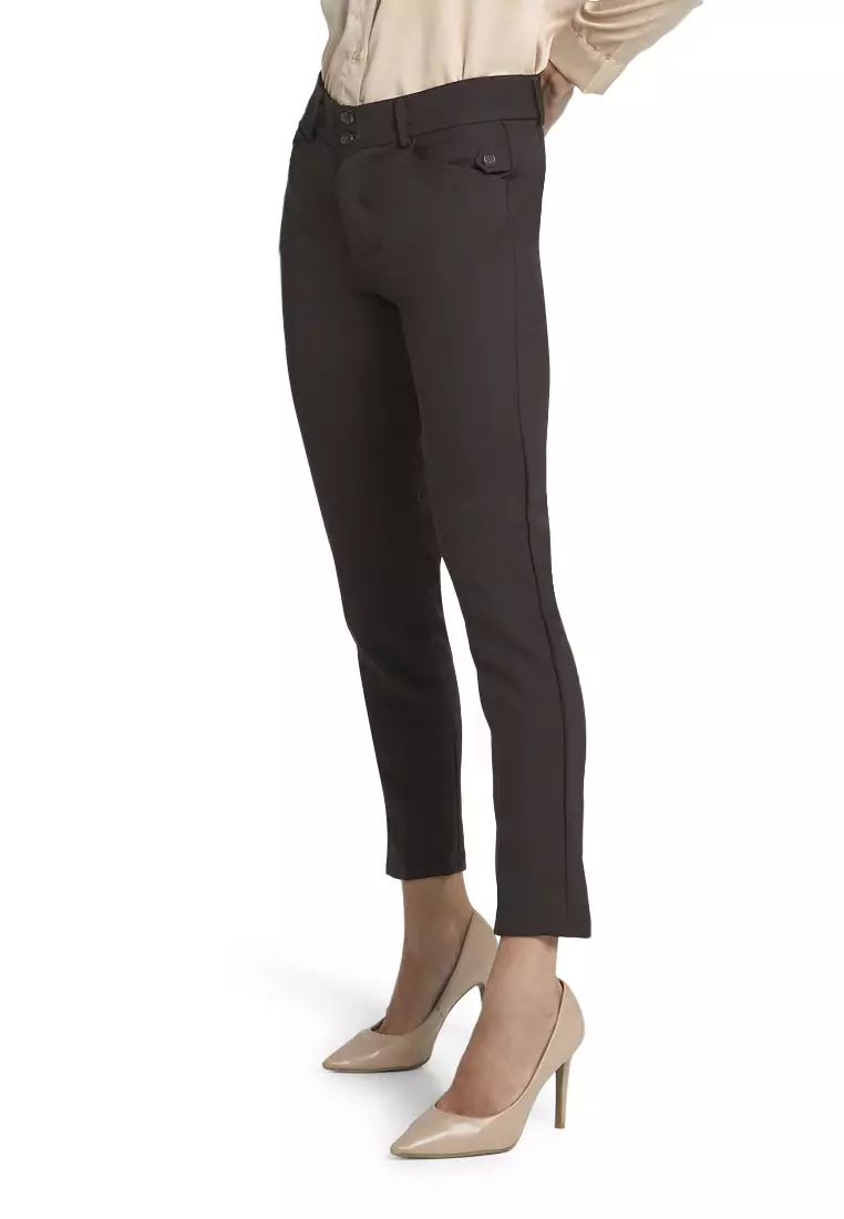 Garwyn Celana Kerja Long Pants Bawahan Wanita Formal Premium Quality - Coklat Tua