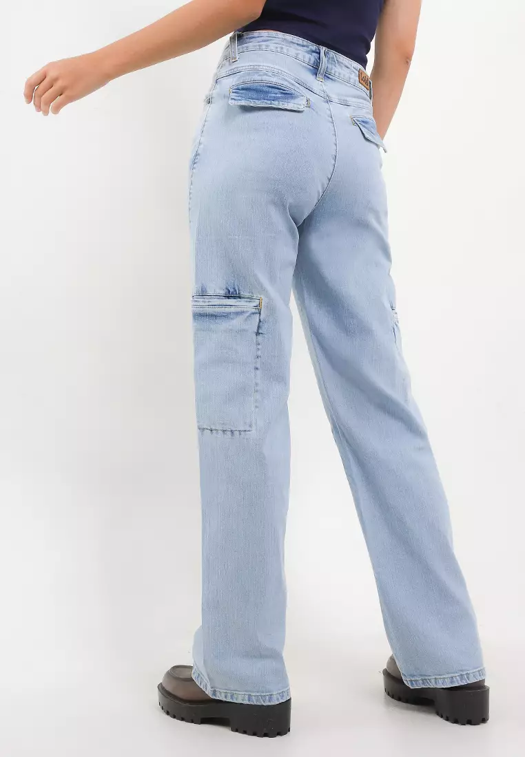 High Waist Wide Leg Denim Cargo Pant FWL371