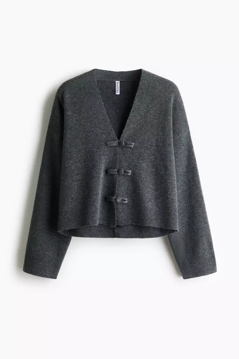 V-neck knot-button cardigan