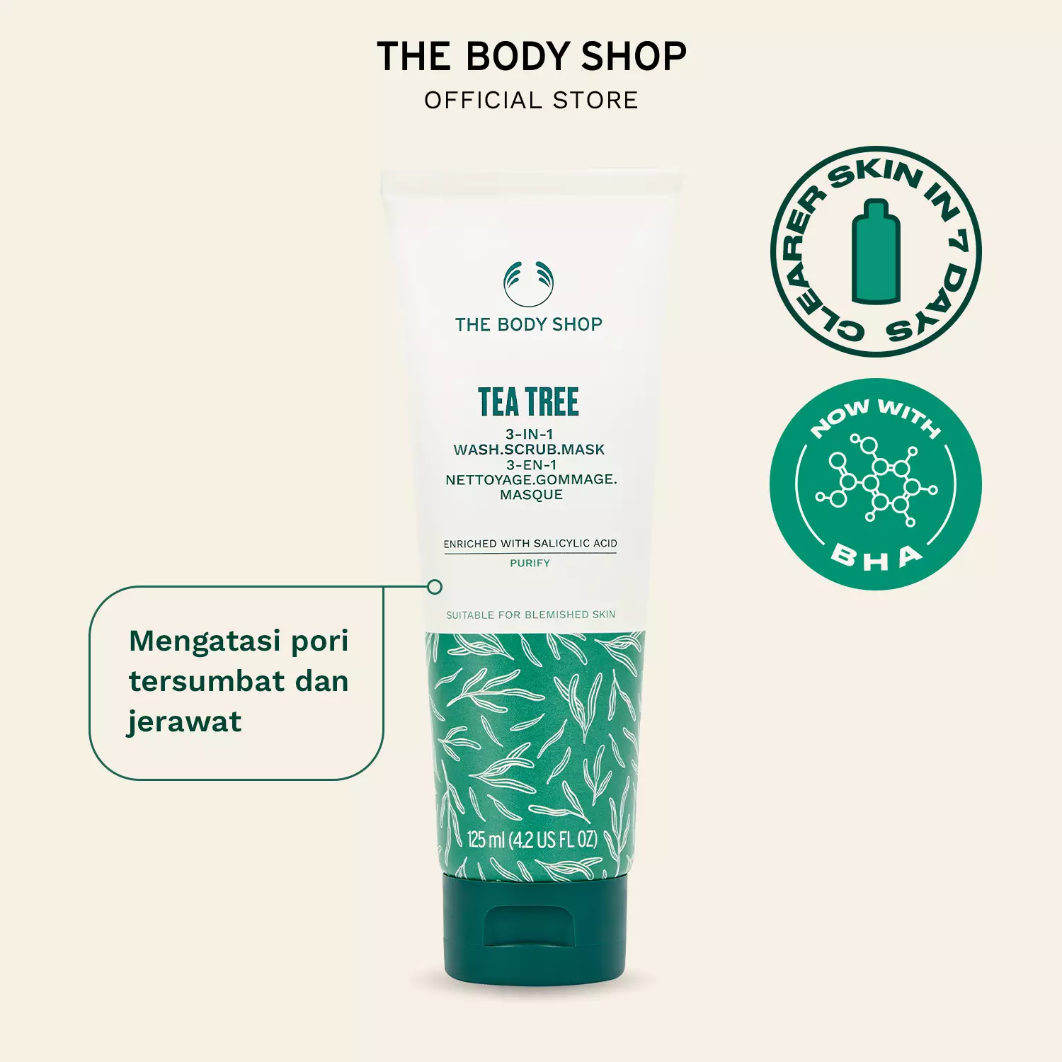 Tea Tree 3 In 1 Wash Scrub Mask Face Wash 125ml