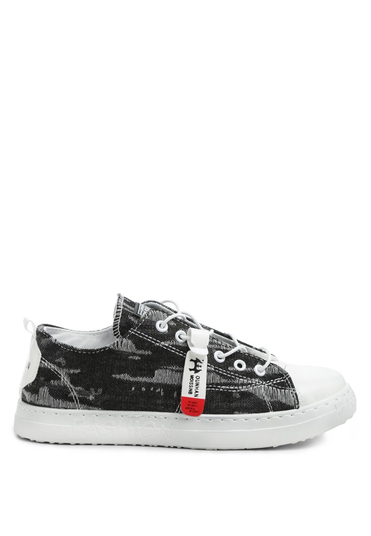 Black Distressed Denim Sneakers