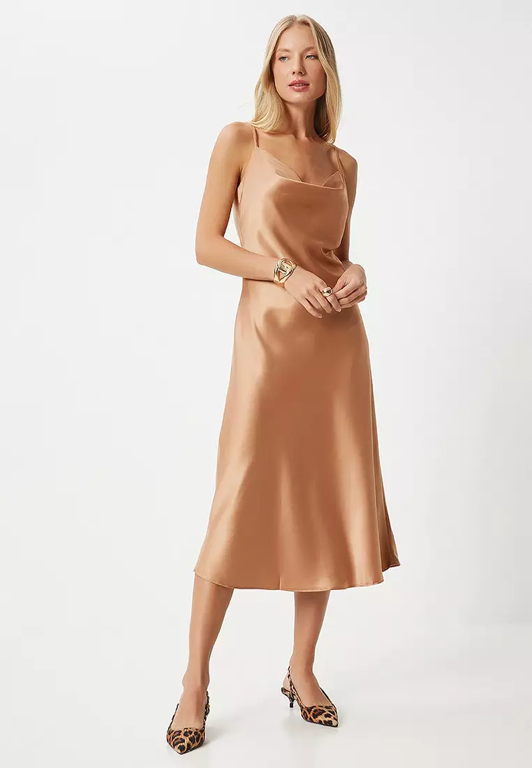 Cowl Neck Satin Surface Dress