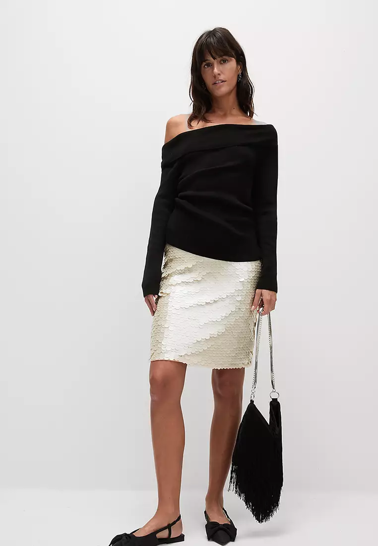 Sequin Knee Length Column Skirt