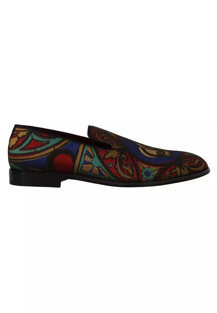 Discount on Dolce & Gabbana  shoes - SKU: Dolce & Gabbana Gorgeous Jacquard Crown Slippers Loafers Shoes