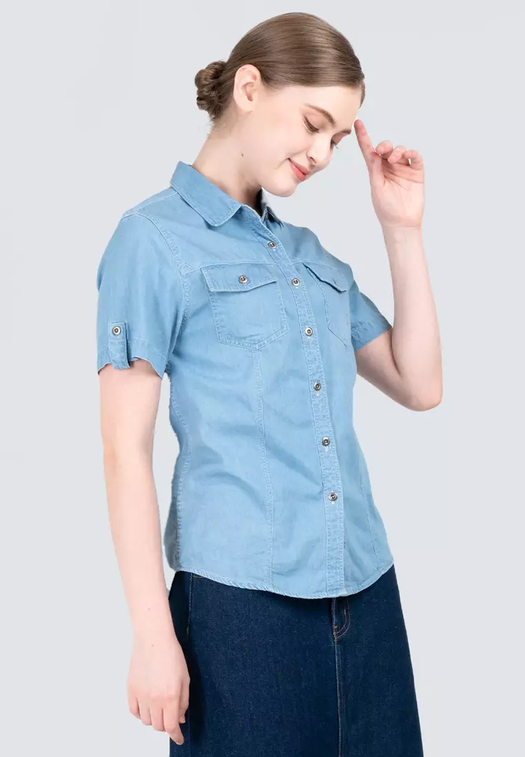 Polo Haus - Women’s Signature Fit Denim Short Sleeve Shirt WWSSV003