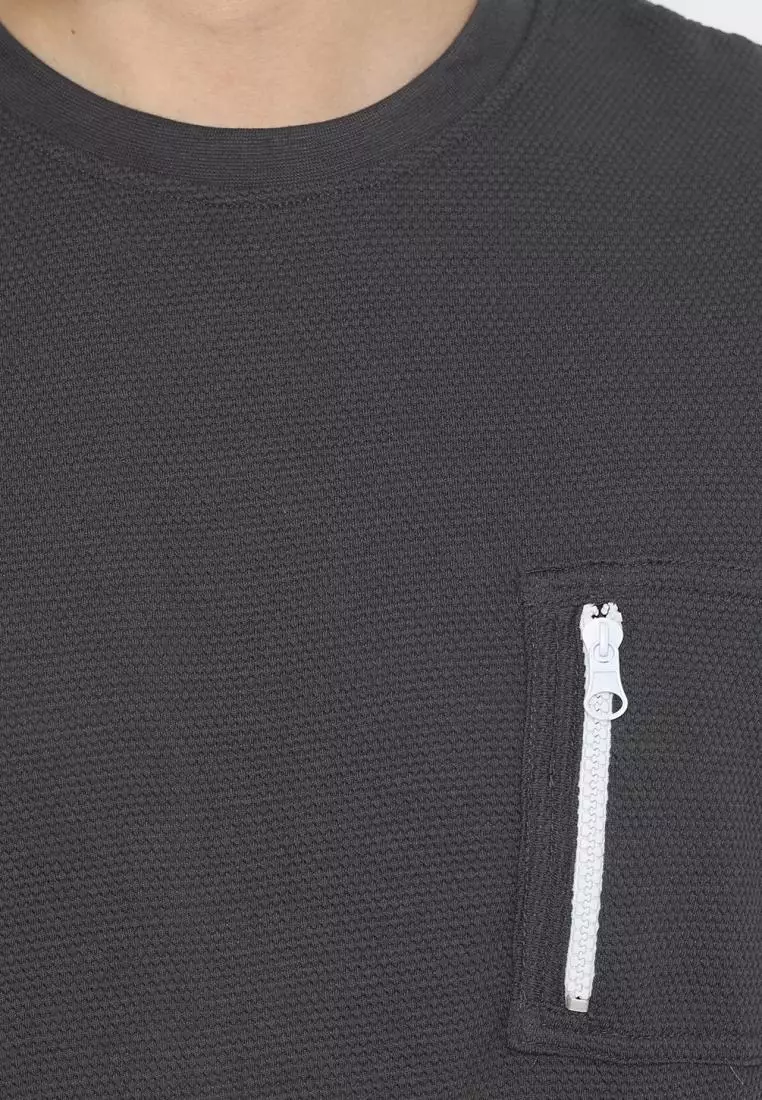 MATSUDA Kaos Polos 24S Texture Honeycomb T Shirt Saku Zipper Koka