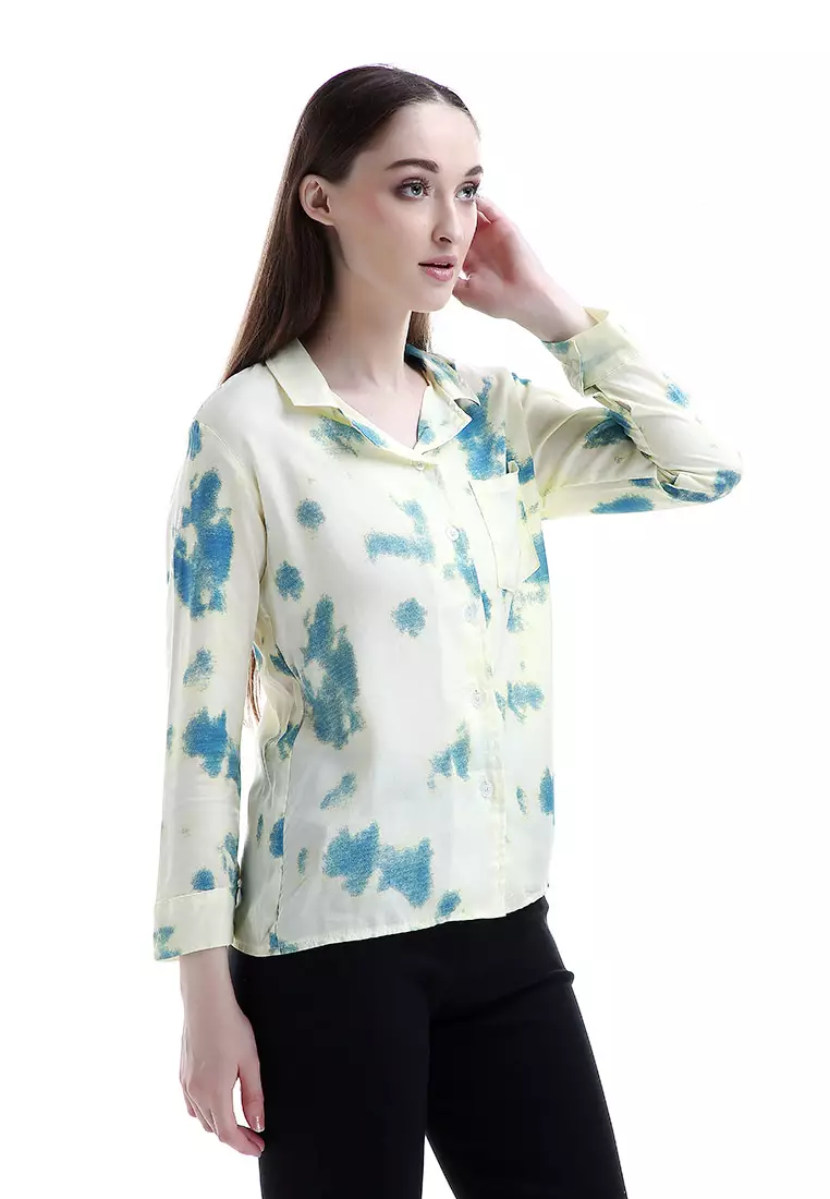 Oakley Long Shirt Tie Dye Design Simple Kemeja Atasan Wanita - Hijau