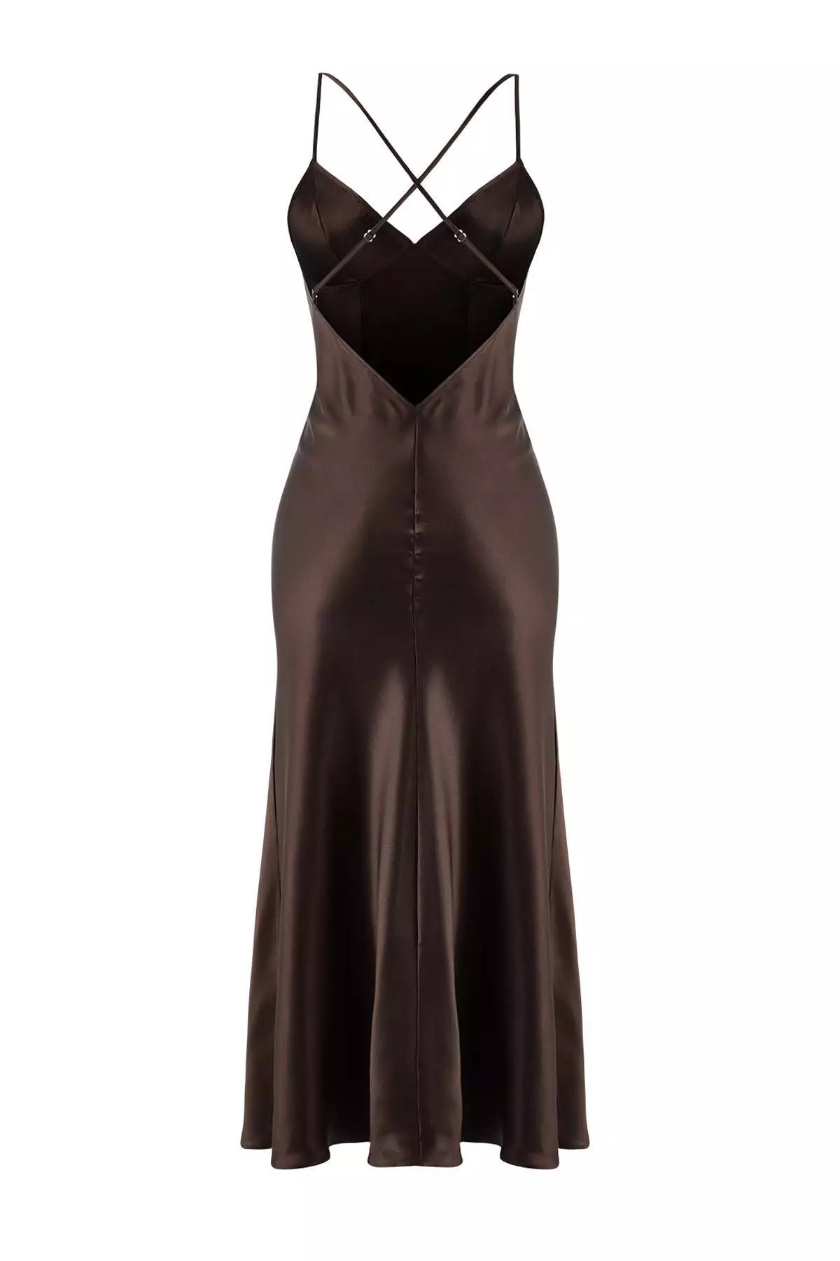 Brown Slit And Button Detailed Strap Satin Woven Nightgown Thmaw26Gc