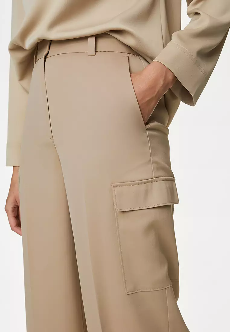 Satin Cargo Wide Leg Trousers