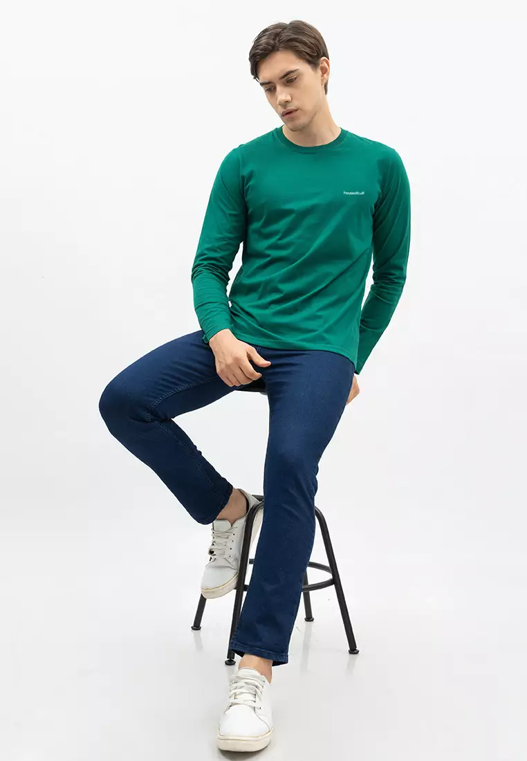 Houseofcuff Kaos Cotton Combed Lengan Panjang Pria Hijau Botol