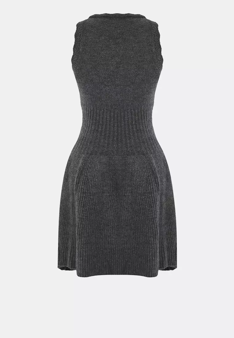 Limited Edition Anthracite Plain Short / Mini Knit Dress Twoaw26El00103