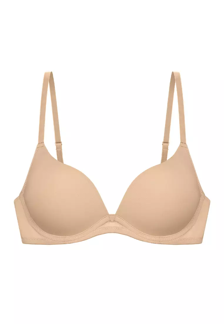 FLORIE Women's Push Up Bra Plunge 3/4 Cup Underwired Demi T-shirt Bras, Pack of 2, Red Beige