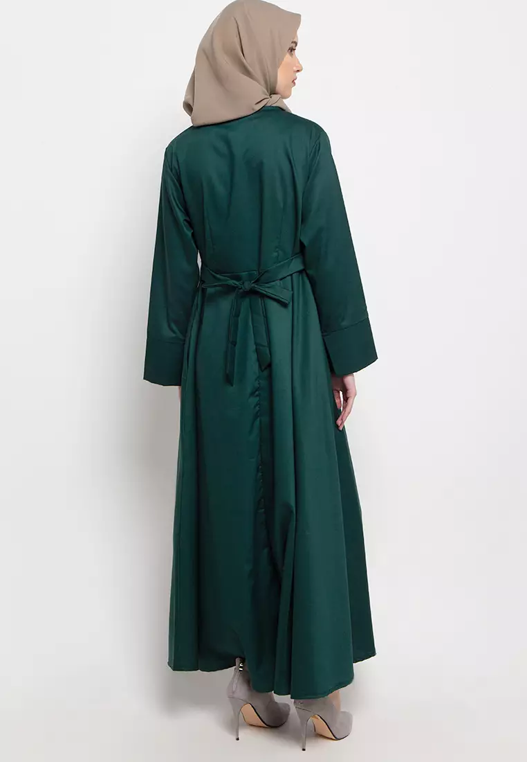 JV Hasanah Delisha Cotton Dress Army | Gamis Katun Toyobo Pita Ikat