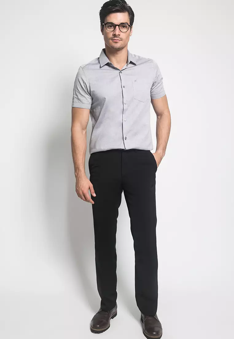 Johnwin - Kemeja Formal - Lengan Pendek - Abu - Slim Fit - K392.836.C