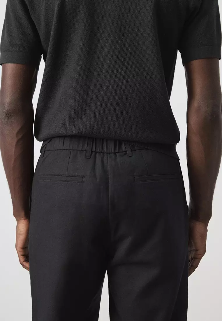 修身剪裁縮腳亞麻棉褲