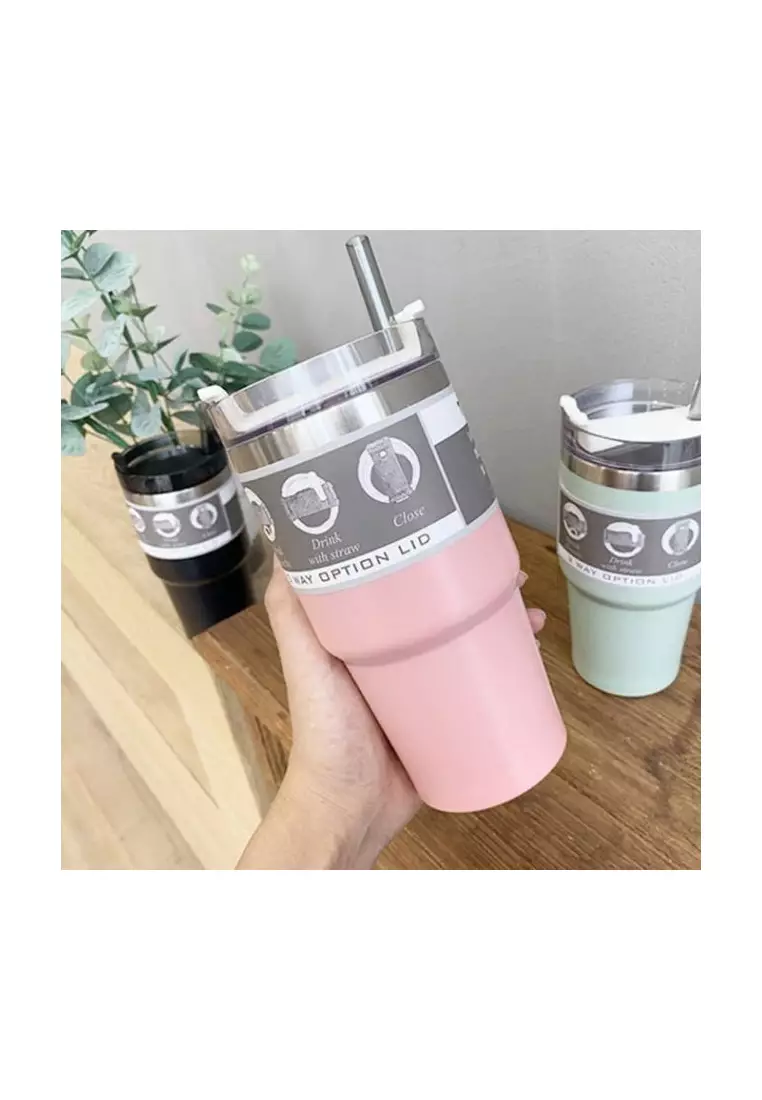 Pink thermos travel mug top