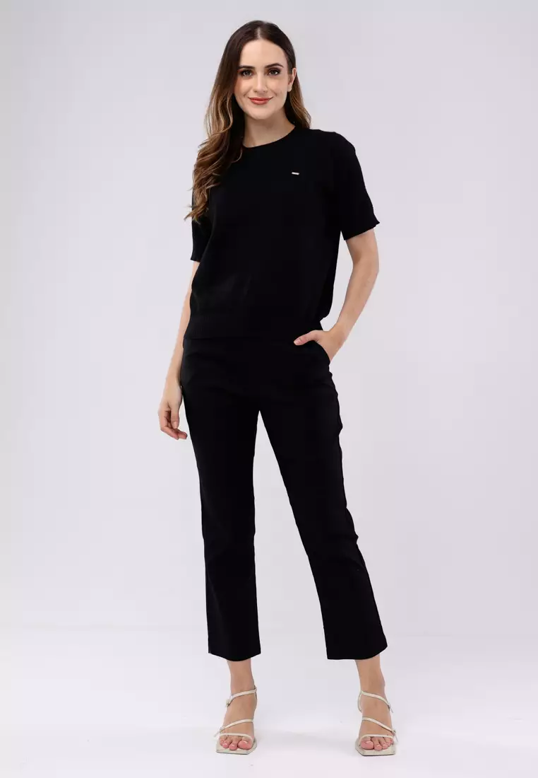 Textured Knitted Short Sleeves Blouse