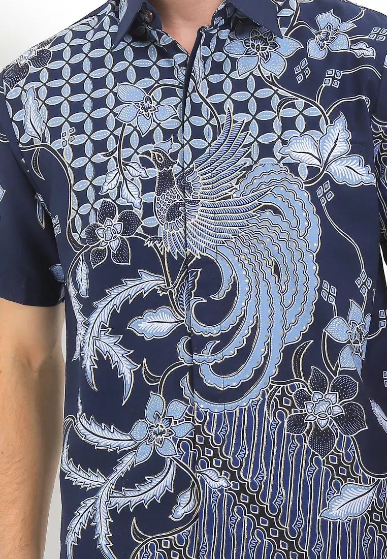 Hem Batik Pria Lengan Pendek Furing Cyano Navy