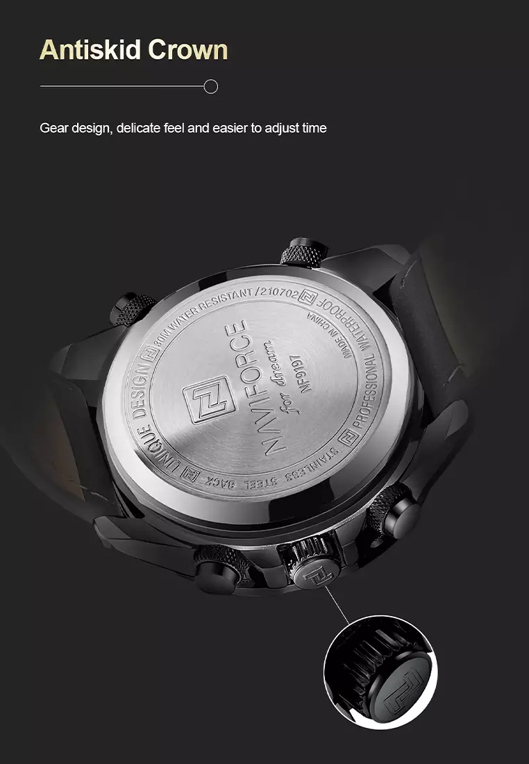 Naviforce - Jam Tangan Pria - Black - Brown Leather Strap - NF9197-D