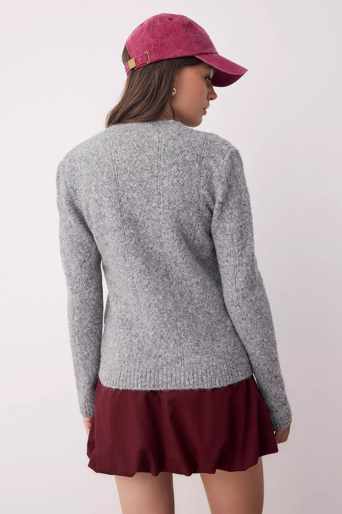 Dark Gray Knit Detailed Soft Textured Knitwear Cardigan Twoaw26Hi00018