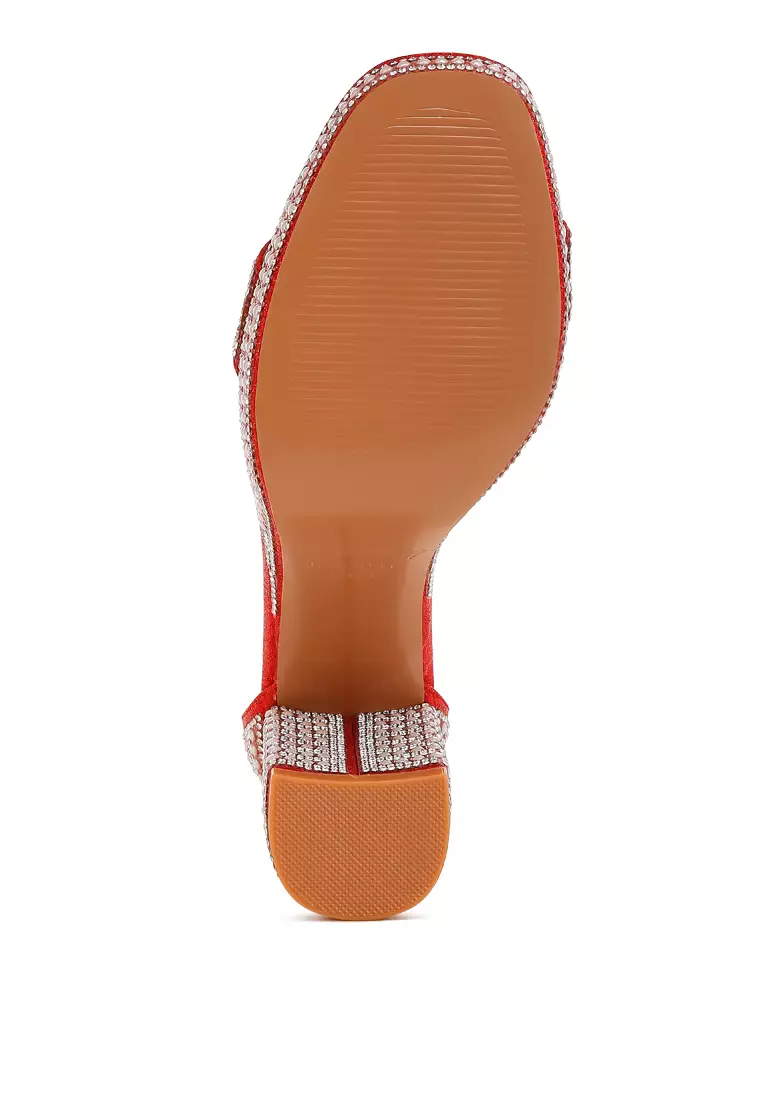 Sandal Berlian Imitasi Dan Hiasan Mutiara Warna Merah