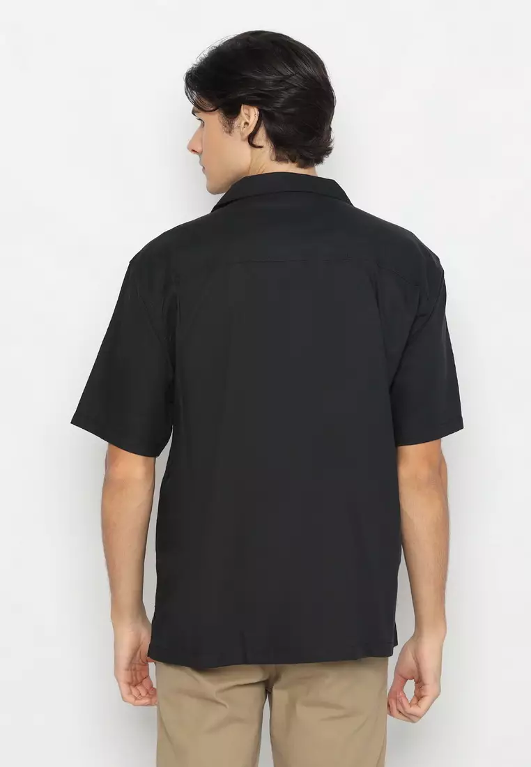 RBJ Kemeja Polos Cotton Slub Krah Hawaii Black Regular Fit Pria