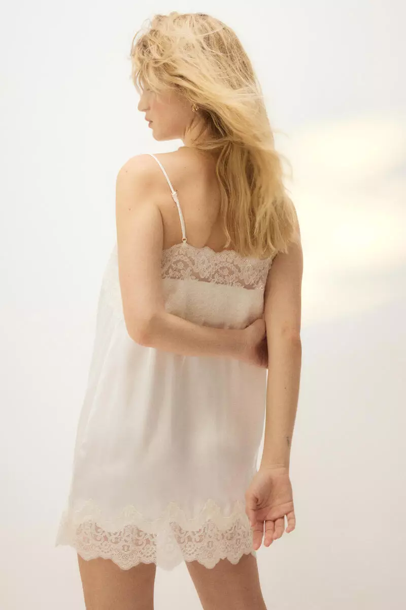 Lace-trimmed satin nightslip