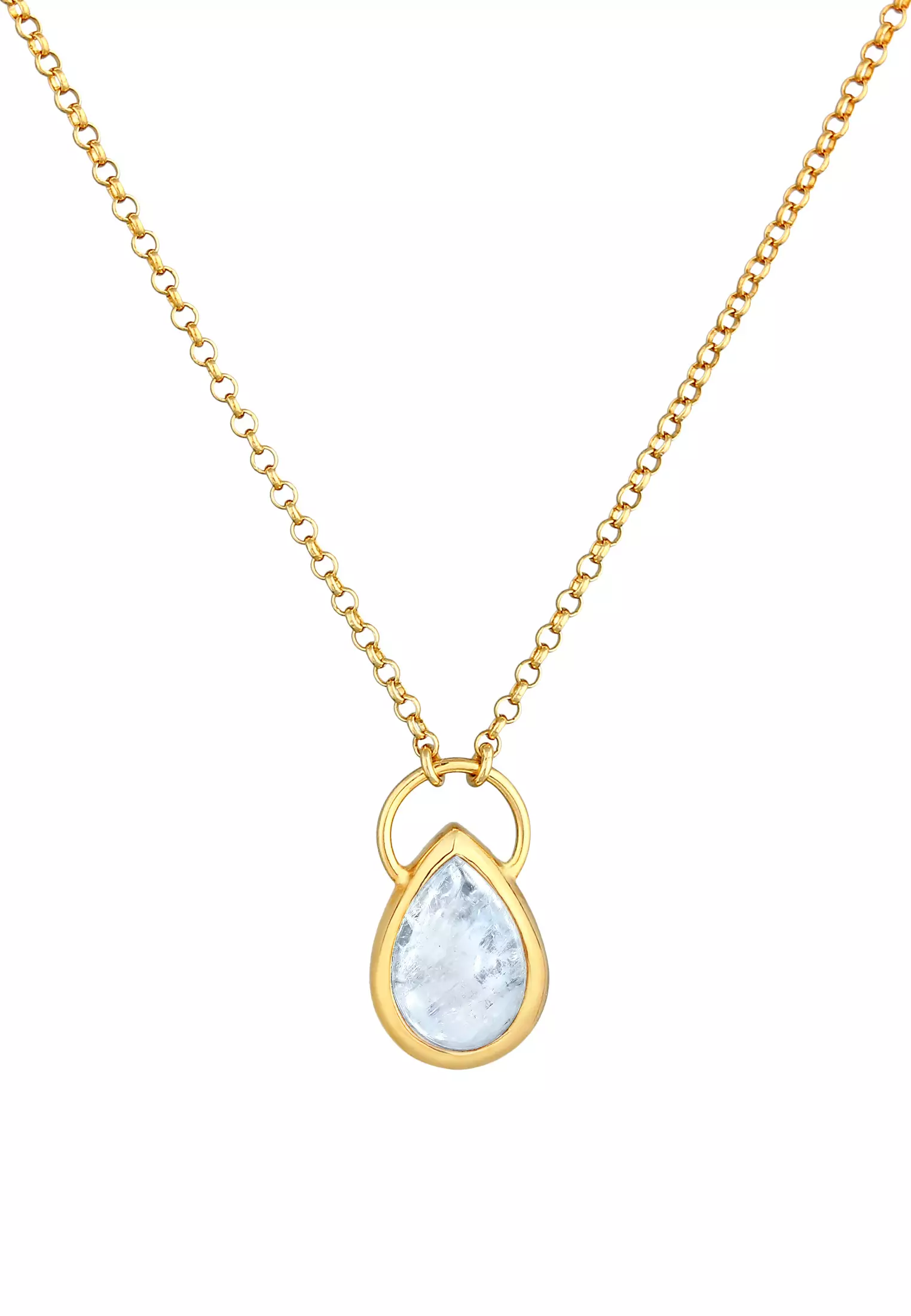 Necklace Drop Pendant Rainbow Elegant Moonstone Gold Plated