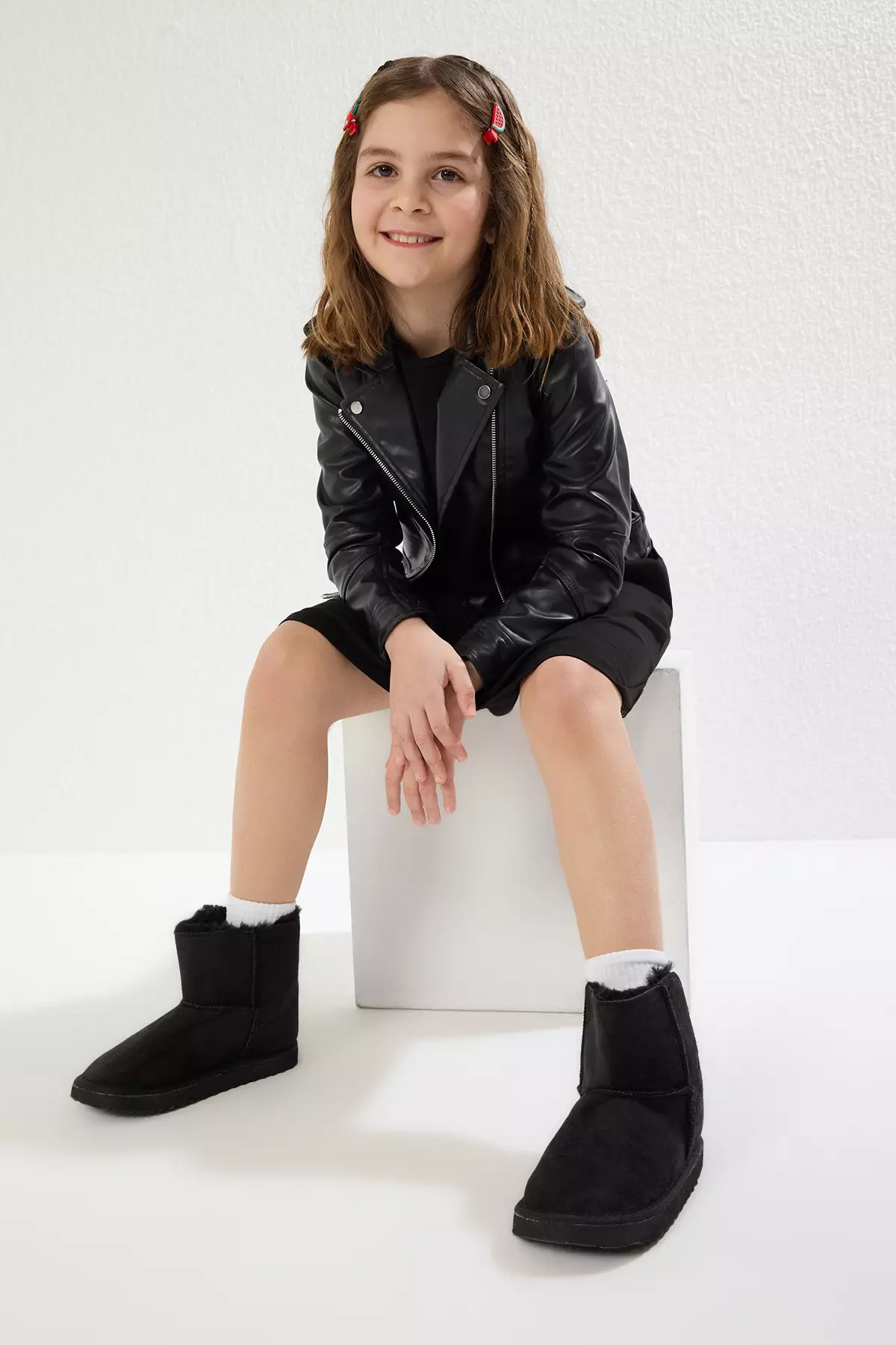 Black Flat Sole Big/Small Girls' Kids Boots Takaw25Bo00066