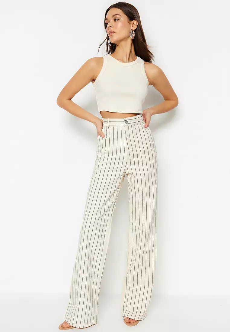 Buy Trendyol Stripe High Waist Denim Pants 2024 Online | ZALORA Philippines