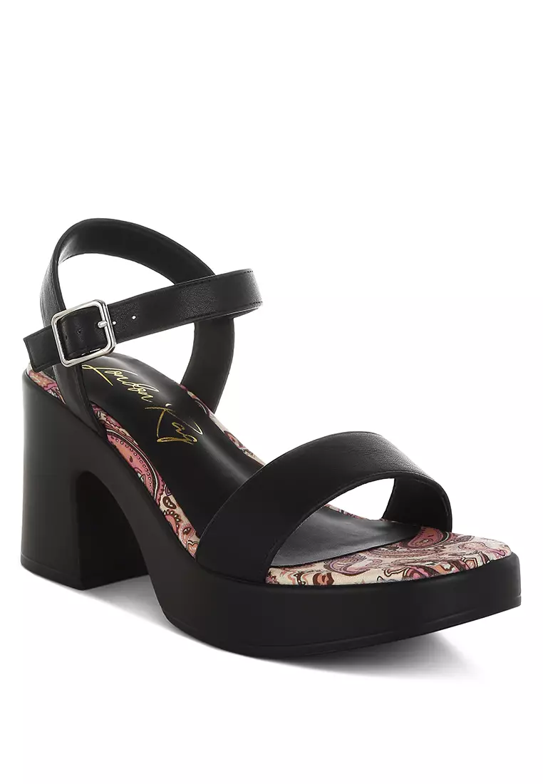 Faux Leather Pin Buckle Platform Heels in Black