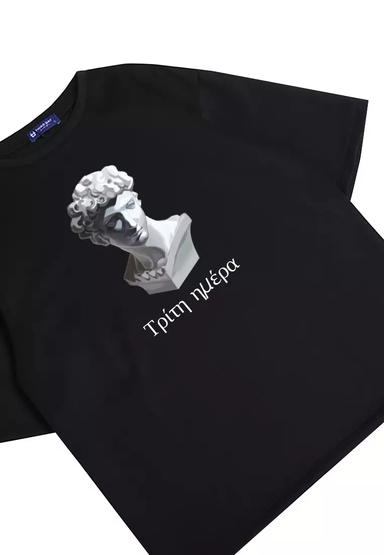 MTO62 kaos oversize gambar orang yunani statue patung bahan scuba tebal distro third day cowok hitam
