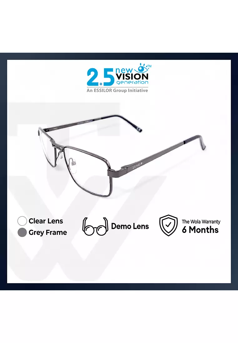 OPH Men's Rectangle Frame Grey Metal Optical Frame with Demo Lens OPH10203