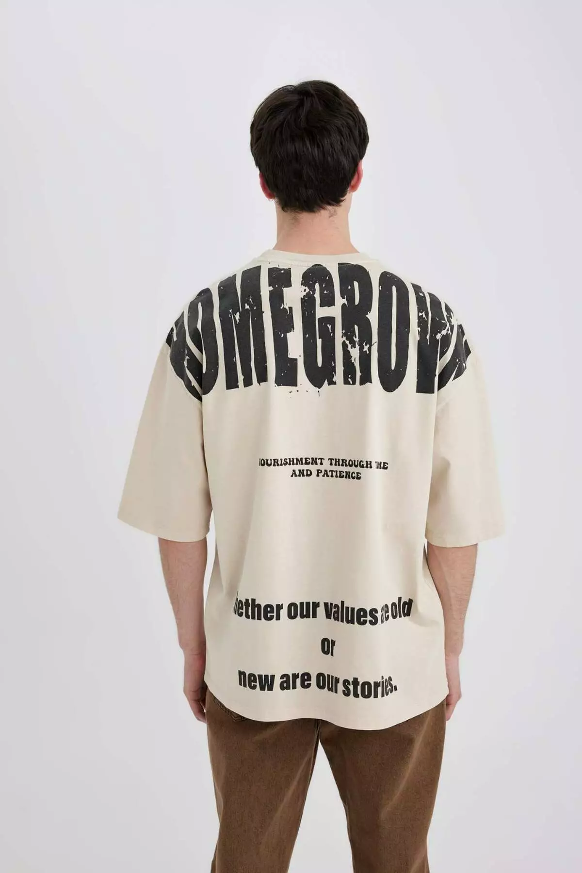 Loose Fit Crew Neck Back Printed Short Sleeve T-Shirt B8494Ax24Sm