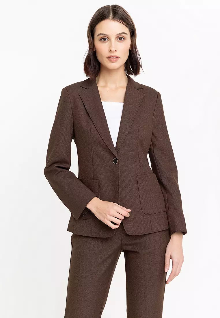 Slit Cuff Textured Suit Blazer
