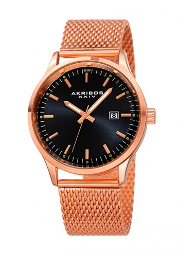 Akribos XXIV Men's Bracelet Watch Rose Gold Black AK901-RGB