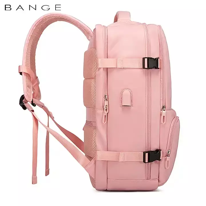 Bange BG1800 Tas Ransel Tas Travel Backpack Laptop Kerja Pria USB 17" - Pink