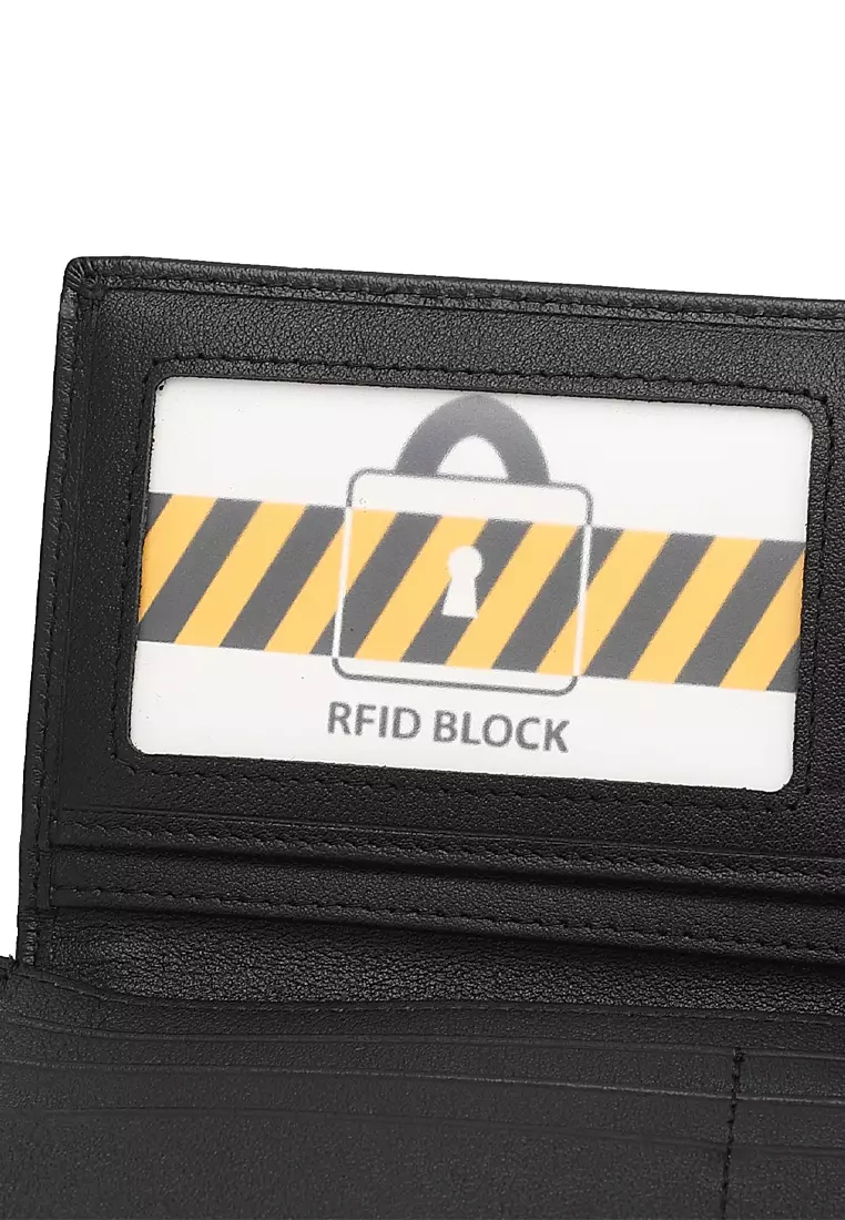 Men's Genuine Leather RFID Blocking Fortune Long Wallet - Black