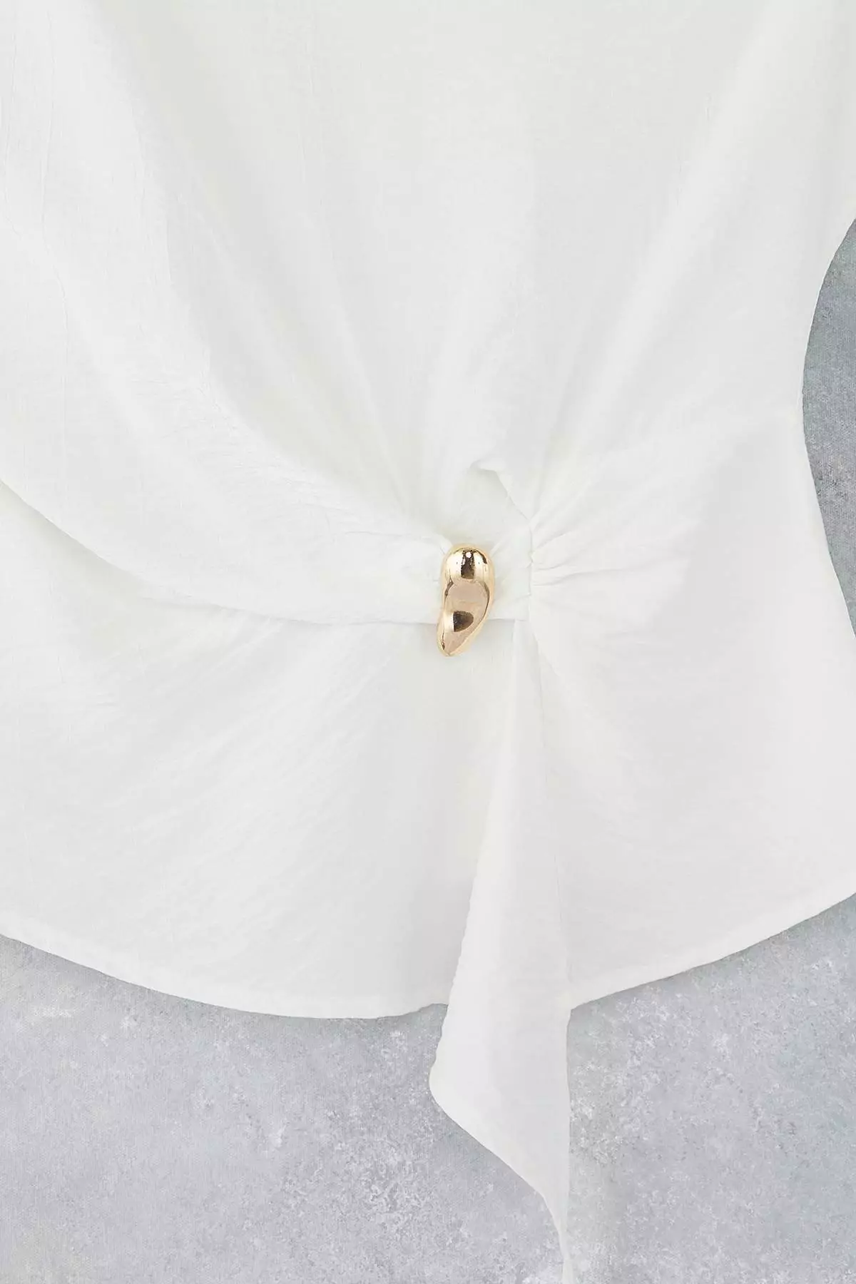 Ecru Boat Neck Fitted Buckle Detailed Blouse