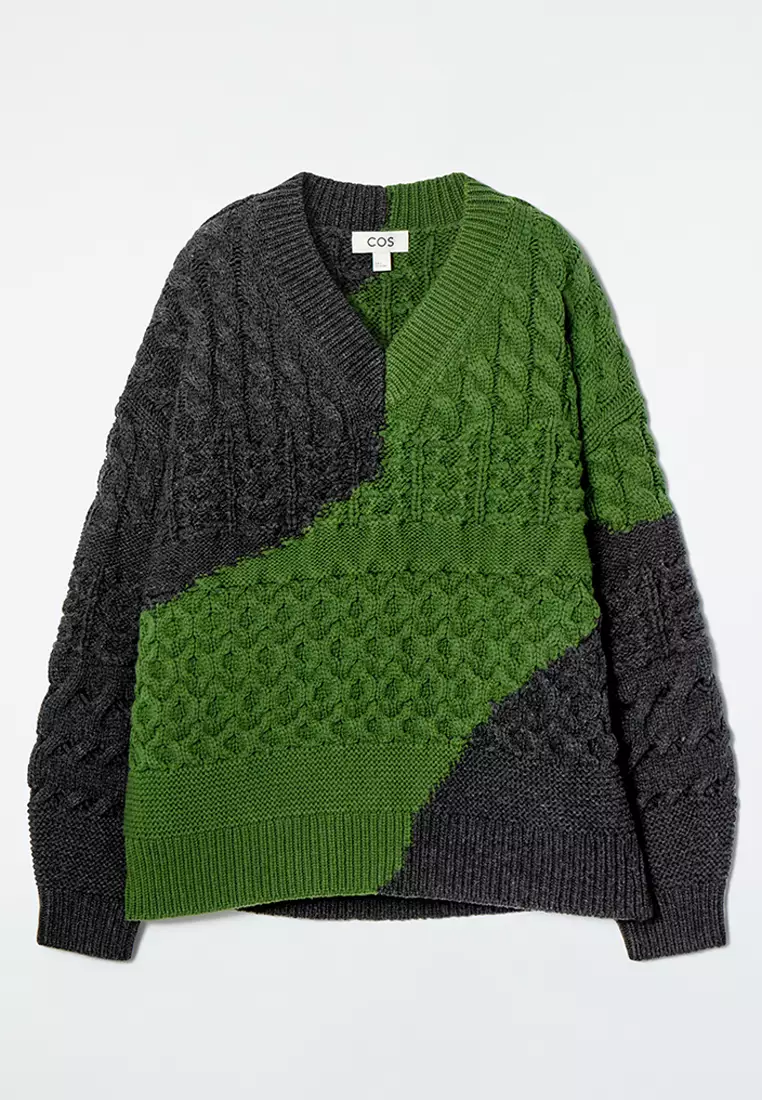 Abstract Cable-Knit Merino Wool Jumper