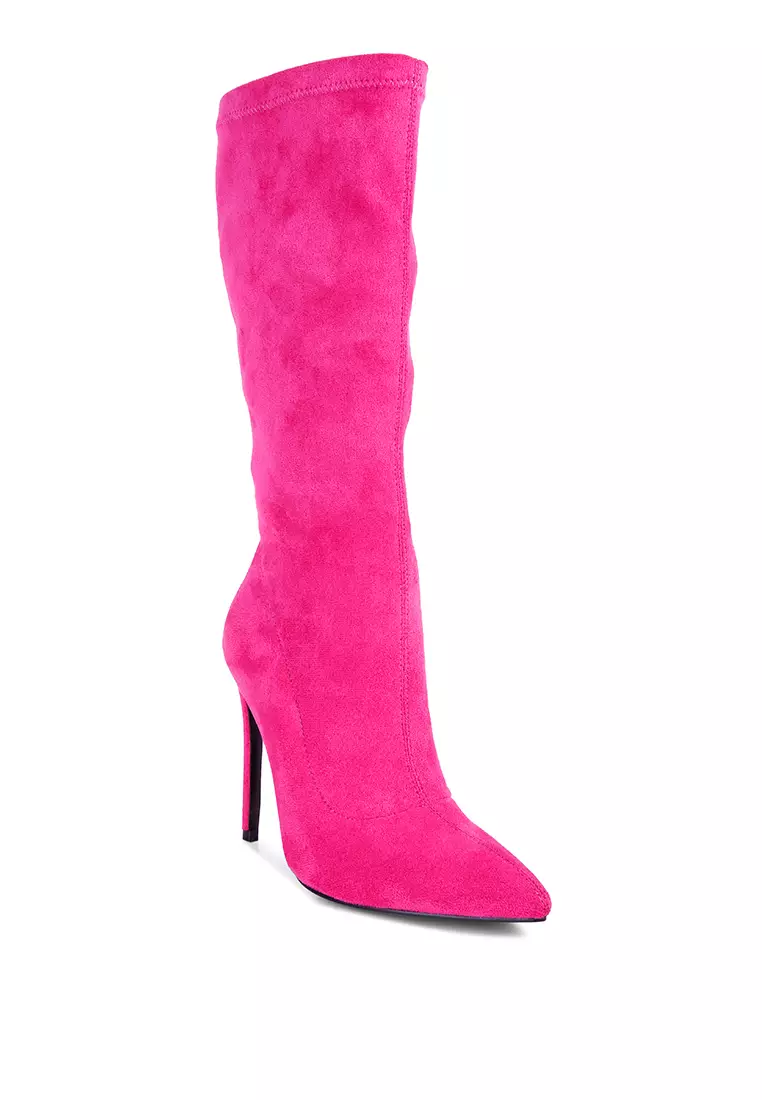 Calf length heeled on sale boots