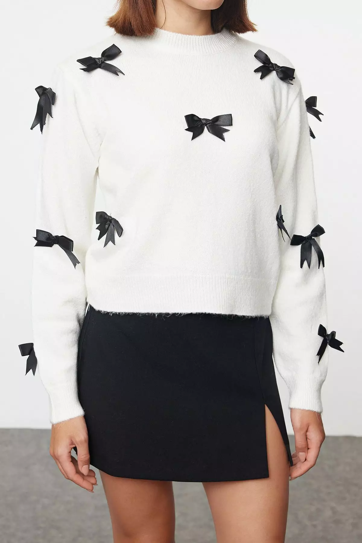 Ecru Soft Texture Ribbon/Bow Detailed Knitwear Sweater Twoaw25Kz00155